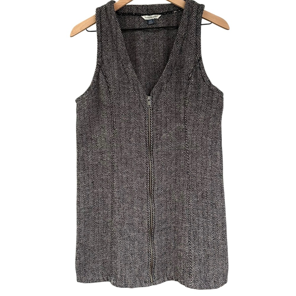 AE American Eagle Herringbone Wool Blend Zip Front Sleeveless Mini Dress Medium